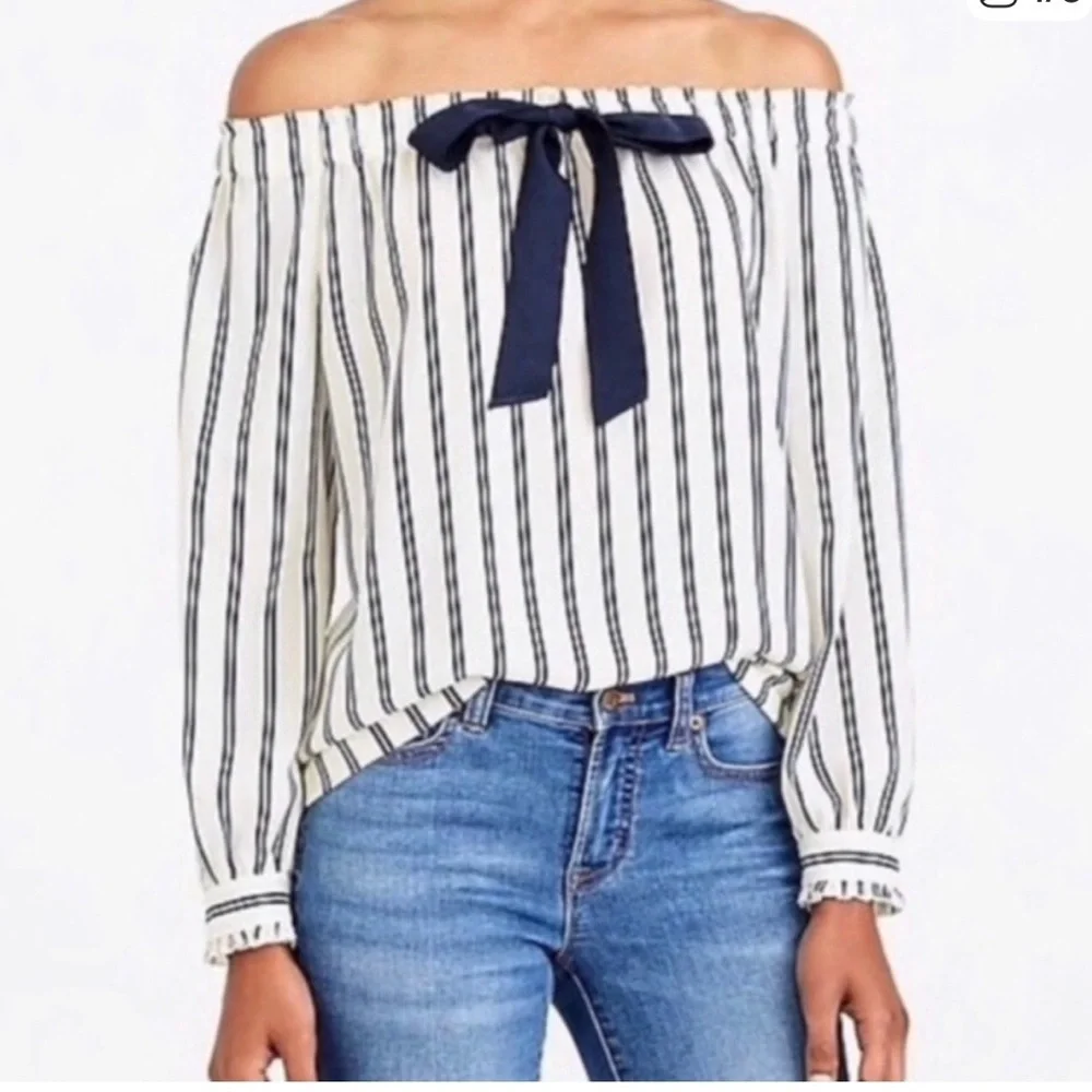 Mercantile by J.Crew Stripped Off Shoulder Bow Blouse Small